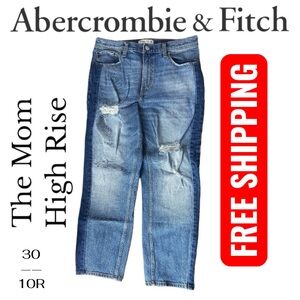 Abercrombie & Fitch High Rise Mom Jeans Distressed Denim 30 10R 26” Inseam